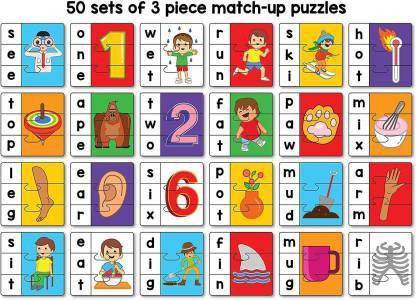 Aisling Make and Spell Type 2 - 150 Piece Spelling Puzzle - Learn to Spell 50 Three Letter Words - Educational Puzzles with Unique Write and Wipe Feature - Beautiful Colourful Pictures