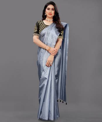 WAMA FASHION Checkered Banarasi Silk Blend Saree with Unstitched Blouse