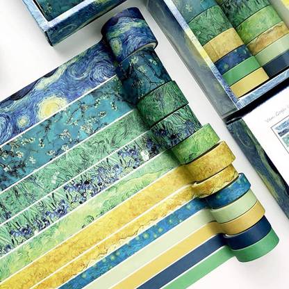 HASTHIP 12 Rolls Washi Tape Set,Aesthetic Decorative Washi Tape Multi-Pattern Theme,  Scrapbook Kit