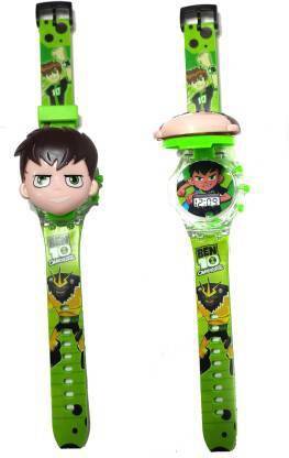 MindsArt Ben 10 Action Figure Face Based Omnitrix Wrist Watch with Light (Multicolor LED rotating pattern Light) And Music For Kids (Green)
