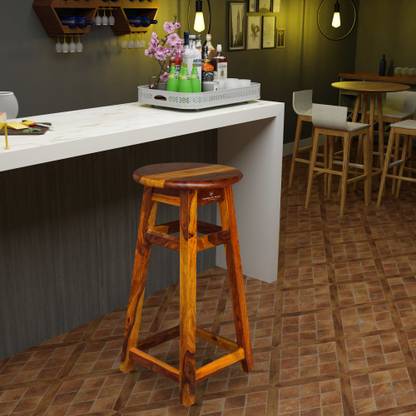 PLATINUM WOOD DECOR Solid Wood European Bar Stool with Round Top in Provincial Teak Finish Solid Wood Bar Stool