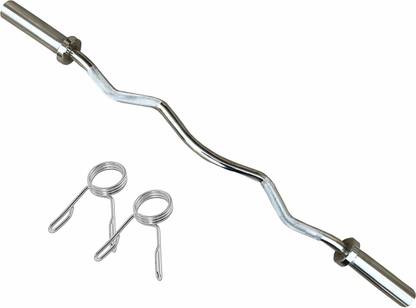 KOBO 47 Inches EZ Curl Olympic Barbell of Wt. Cap. 180 Kg (IMPORTED) Weightlifting Rod Horizontal Bar