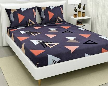 Deepika Imports 200 TC Polycotton King Geometric Fitted (Elastic) Bedsheet