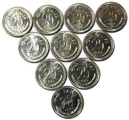 NUMISTENT 25 Paise UNC Copper Nickel Coin For Collection (Pack of 10) Modern Coin Collection