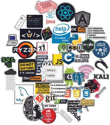 Yuckquee Coding Programming Laptop Stickers for Laptops, Car, Motorcycle, Bicycle, Luggage, Water Bottles, Guitar, Decal, Graffiti, Patches Stickers Pack (50 pcs) YK-1 Vinyl Reusable Laptop Skin Compatible for 2.5 inch