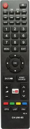 LipiWorld RC-4 CH UNI-93 LED LCD Smart TV Remote with YouTube Function Compatible for  Reconnect Remote Controller