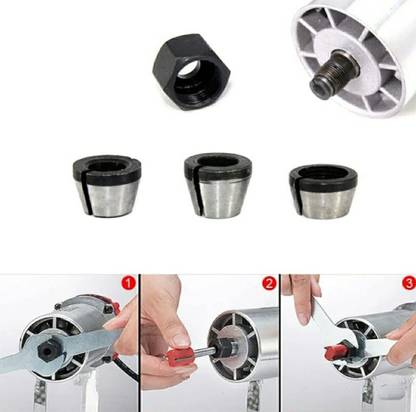 svh 4 Pcs Trimmer Collet & Nut Set (1/4" 6.35mm 8mm & 6mm) 3 Collets and One Trimmer Nut. Rotary Bit Set