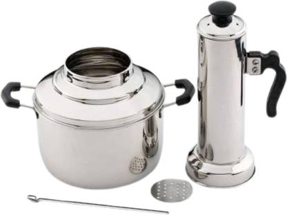 PGD Puttu kudam Big 2.5L with Double Handle, Tubular Kuzhal, Steamer Plate, Metal Stick, Bakelite lid knob and Black Plastic Handle Stainless Steel Steamer