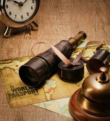 Exim Decor Brass Leather Wrapped Telescope with Grey Leather Belt and Cover Catadioptric Telescope