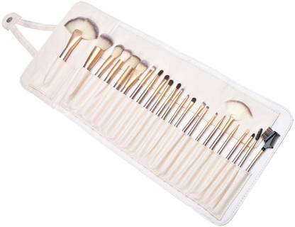 BELLA HARARO Soft SkinPlus Essential Cosmetics 24 Pieces Professional Wooden Cream Color Makeup Brushes Set with Roll On Pouch