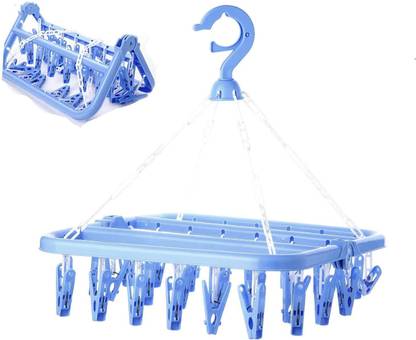 Urbanware Laundry Hanger Drying Rack Foldable Clip and Drip Hanger with 28 Clips and Hook for Drying Towels Baby Clothes Plastic Laundry Sock Drying Hanger Multicolour Plastic Cloth Clips