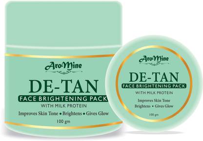 AroMine DeTan Face Pack, Skin Brightening Face Mask For Glowing Skin,Tan Removal, Oil Control, Acne & Fairness, Pigmentation & Brightening, For Women & Men - 100gm