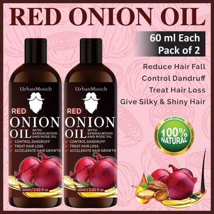 UrbanMooch 100% Pure & Natural RED ONION OIL- For Hair Regrowth & Anti Hair fall Combo Pack of 2 Bottles of 60 ml Hair Oil