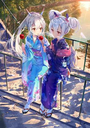 Anime Girls Kimono White Hair Red Eyes Hd Matte Finish Poster Paper Print