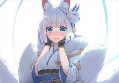 Anime Fox Girl Shy Expression Animal Ear White Hair Matte Finish Poster Paper Print