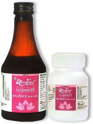 Hindrishi Ayurveda Le- Queen DS Helps in Irregular and Delayed Periods, White Discharge, Weakness, Premenstrual Cramps, Pain, Headache, and Bloating- 200ml Syrup and Capsules