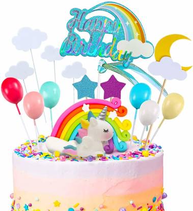 Party Propz Unicorn Cake Topper Kit Cloud Rainbow Balloon Happy Birthday Cake Topper Decoration for Boy Girl Kid Birthday - Set of 20(Multicolored) Cake Topper