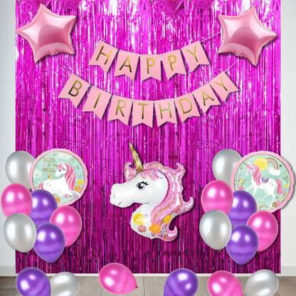 Prihit Unicorn Theme Birthday Decorations Combo Set - 39 Pcs Kit