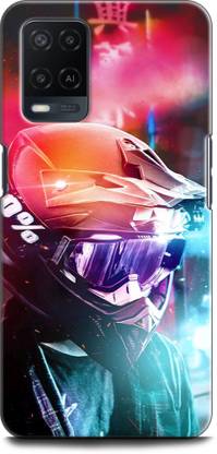 INDICRAFT Back Cover for OPPO A54, CPH2239 BIKE, RIDER, NEON, HELMET, GLOW, BIKER, CYBERPUNK