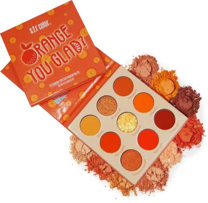 s.f.r color Orange you glad pigment pressed eyeshadow palette | matte shimmer glitter combo eyeshadow palette | travel friendly eyeshadow palette | pocket eyeshadow palette 9 g