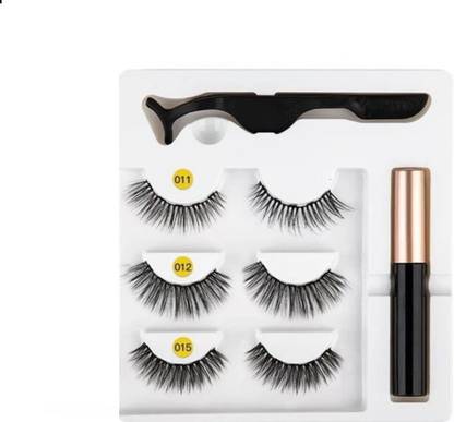 Vinayakart 3 Style False Magnetic Eyelashes, Eyeliner with Fluid and special tool Set