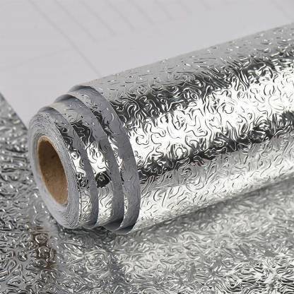 Jivima (60*200 CM) Aluminum Roll Self Adhesive Wall Paper Roll Peel and Stick for Shelf Drawer Liners Kitchen Backsplash Peel and Stick Wallpaper Silver Aluminum Contact Paper Decorative Foil Shrink wrap Aluminium Foil Aluminium Foil (10 m) Aluminium Foil