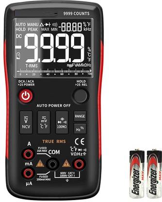 amiciSense RM409B True-RMS Digital Multimeter Button 9999 Counts With Analog Bar Graph AC/DC with 2 x AA Batteries Digital Multimeter