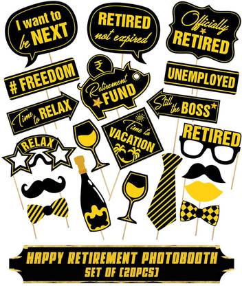 ZYOZI Retirement Photo Booth Props Funny Happy Retirement Party Props with Wooden Sticks Assembly Creative Party Supplies, Perfect for Retirement Theme Birthday Party Decorations 20 PCS Photo Booth Board