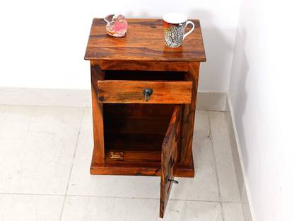 Divine Arts Solid Sheesham Wood Bedside End Table with 1 Drawer and 1 Door Storagr Solid Wood End Table