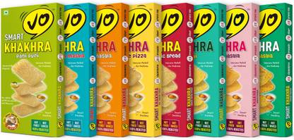 VO Pack of 8 Smart Khakra (Piri Piri / Paneer Tikka Masala / Pani Puri /Cheese Garlic Bread / Veg. Cheese Pizza, Methi, Methi Masala, Achari Masala)
