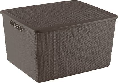 MILTON Plastic Multipurpose Storage Large Basket With Lid, 1 Pc, Brown Storage Basket