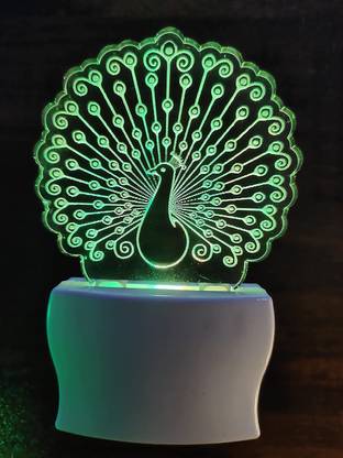 MilanEnterprise New Peacock feather Night Lamp Home Decorative Items - Multicolour (PACK OF 1) Night Lamp