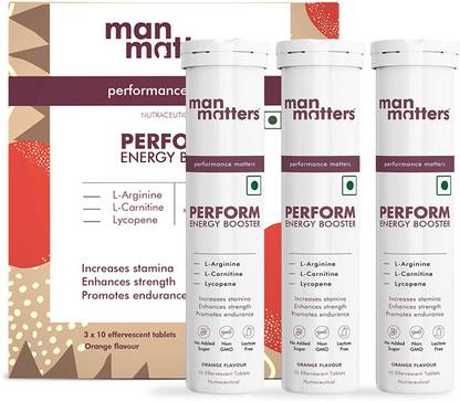 Man Matters Pre Workout Energy Booster | L-Arginine, L-Carnitine Effervescent Tablets