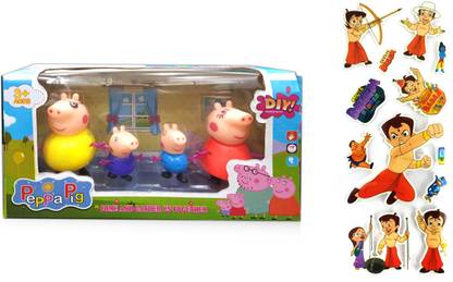 Gradient Bloom Peppa Pig Family Toy, Set of 4 Baby Pig, George, Daddy Pig, Mommy Pig I 3D stickers for children
