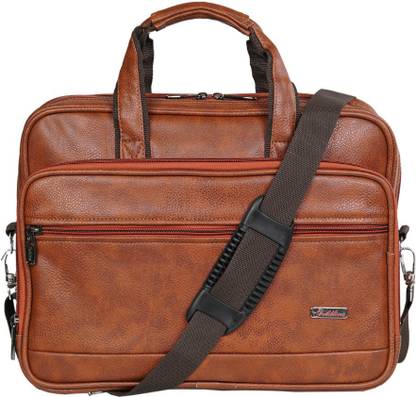 GOLDLINE Vegan Leather Executive Laptop Hand-Bag/Carry Handles with Adjustable Strap/Overnighter/Laptop Sling Bag for Men & Women with Multiple & Padded Laptop Compartments(20 L Capacity,32X42X13 cm, Brown) Waterproof Backpack