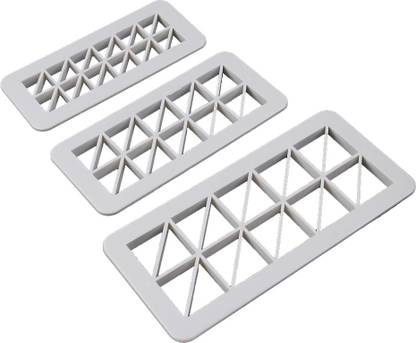 Finedecor Crossed Square Cookie Cutter Set / Fondant Embosser & Cutter - Geometric Cutter Set Half Square Shape, FD 3366 Cookie Cutter