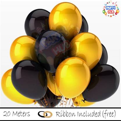 Party Hub Solid Metallic Balloons for Birthday Decoration,10inch (Golden and Black)-Set of 50pcs Balloon