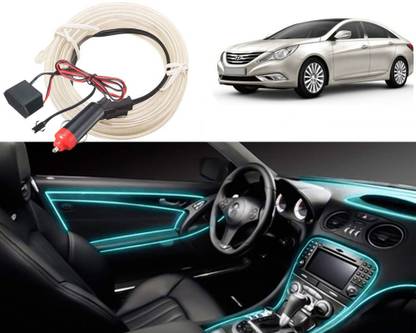Selifaur LT142 Ice Blue 5 Meter EL Wire Car Interior Light Ambient Neon Light with Adapter Car Dashboard Light Sonata Embera Car Fancy Lights