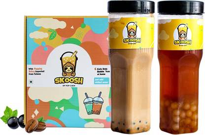 SKOOSH DIY Bubble Tea Kit - Two Flavours (Cold Coffee & Blackcurrant Iced Tea) (4 x 350 ml Drinks)