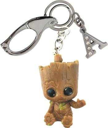 SHOKY LOOKS Baby Tree Man, Guardians of Galaxy Baby Groot Wooden Look like PVC Marvel Avengers Infinity War Toy Design With High Quality Locking Lock along with Latter A Style Key Chain