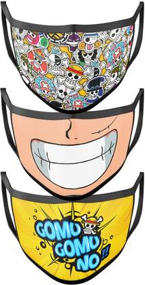 ComicSense One Piece Pirates logo Luffy smile Gomu Gomu No Anime Printed Face Mask MASK_COMBO_3PC_82 Reusable, Washable Cloth Mask