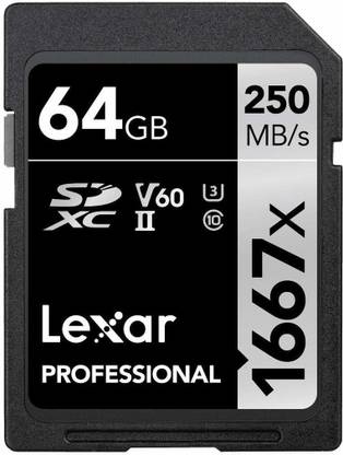 Lexar 1667X V60 PROFESSIONAL 1667X V60 UHS-II 64 GB SDXC Class 10 250 MB/s  Memory Card Compatible with Camera, Computer
