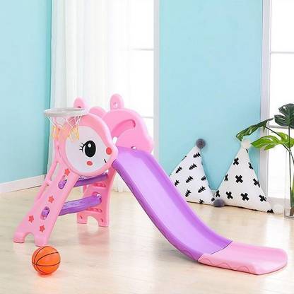Urbancart Little Fox 2 in 1 Kids Slide with Extra Long Slide and Basketball Hoop. Age: 1-4 Years