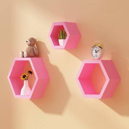 BT Decors Hexagon Shape Wall Shelves/Wall Rack/Wall Shelf for Home Decor Wall Decor Showpiece Item Home Decor, Living Room, Wall Decor, Gifting Item Set of 3 MDF (Medium Density Fiber) Wall Shelf
