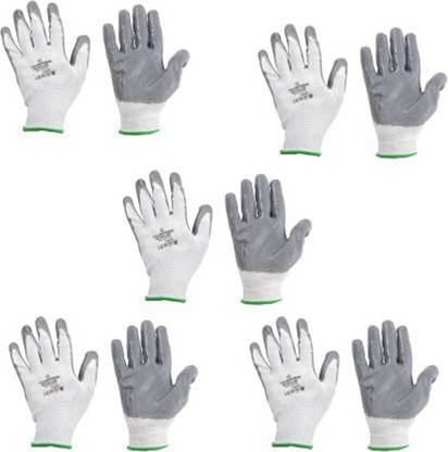 Techtion Nitrilon Multipro White-Grey Half-Dip Coating Safety Gloves Pack of 5 Pairs M Nitrile  Safety Gloves