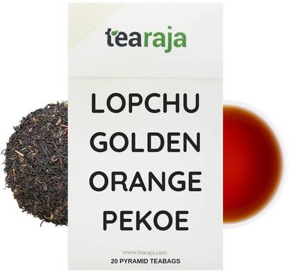 Tearaja Lopchu Golden Orange Pekoe Darjeeling Leaf, 20 Pyramid Teabags | Hand Made | Staple Free | Tea Drinking Made Easy. Black Tea Bags Vacuum Pack