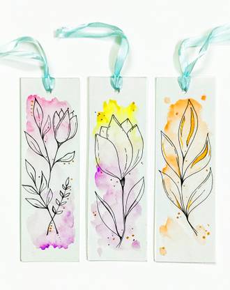 Lazy Crafts Handmade Watercolor Botanical Line Art Paperback Bookmark