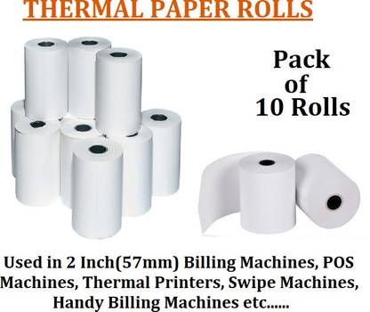 AIMERS Paper Rolls 58MMx25Mtr(2 Inch) Thermal Paper roll for Billing Machines, Swipe Machine Roll (Set of 10 Rolls) 58mm 70 gsm Thermal Paper