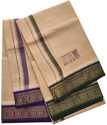 BBR 100% Original Cotton Mens Lungi Pack of 2 Hand Loom ( Size: 2 Meters Each) Solid Men Dhoti