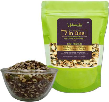 Urbaano Naturals Healthy Sports True Elements of Nature Essential Seeds Mix 7 in one (Pumpkin, Sunflower, Melon, Watermelon, Flax, Sesame & Chia Seed) - healthy diet snacks Pumpkin Seeds, Sunflower Seeds, Muskmelon Seeds, Watermelon Seeds, Roasted Flax Seeds, White Sesame Seeds, Chia Seeds